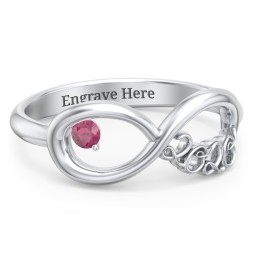 2020 Infinity Ring with Birthstone in 925 Sterling Silver with Ruby