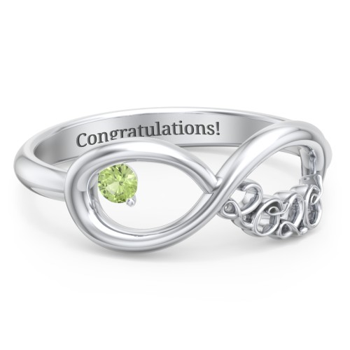 2020 Infinity Ring with Birthstone – Sterling Silver with Peridot