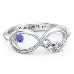 2021 Infinity Ring with Birthstone in 10K Solid White Gold with Blue Sapphire