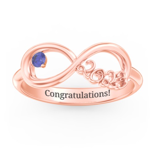2023 Infinity Ring with Birthstone – 10K Rose Gold with Blue Sapphire