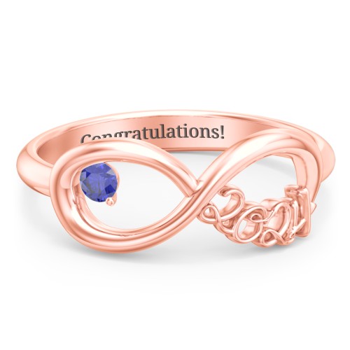 2024 Infinity Ring with Birthstone – 10K Rose Gold with Blue Sapphire