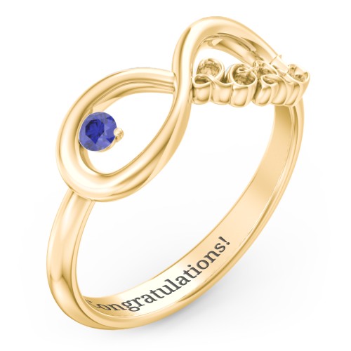 2025 Infinity Ring with Birthstone – 10K Yellow Gold with Blue Sapphire