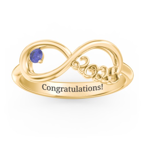 2025 Infinity Ring with Birthstone – 10K Yellow Gold with Blue Sapphire