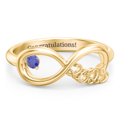2025 Infinity Ring with Birthstone – 10K Yellow Gold with Blue Sapphire
