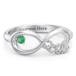 2025 Infinity Ring with Birthstone in 925 Sterling Silver with Emerald