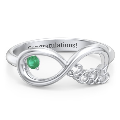 2025 Infinity Ring with Birthstone – Sterling Silver with Emerald