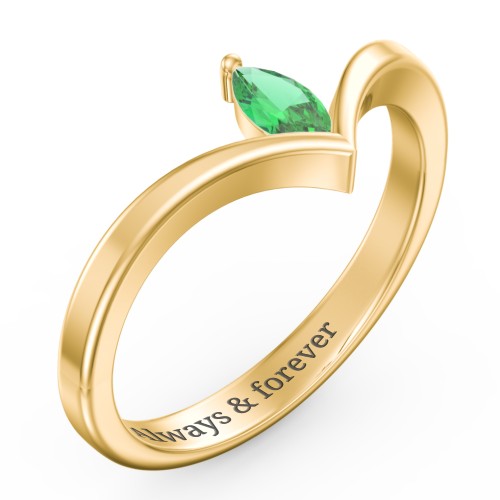 Marquise Birthstone V-Shape Ring – 18K Gold Plated Silver with Emerald