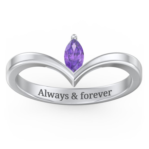 Marquise Birthstone V-Shape Ring