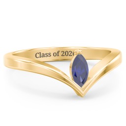 Marquise Birthstone V-Shape Ring in 18K Gold Plated Silver with Blue Sapphire