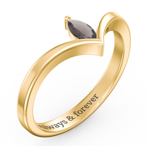 Marquise Birthstone V-Shape Ring – 18K Gold Plated Silver with Smokey Quartz