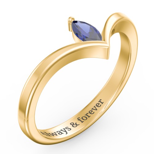 Marquise Birthstone V-Shape Ring – 18K Gold Plated Silver with Blue Sapphire