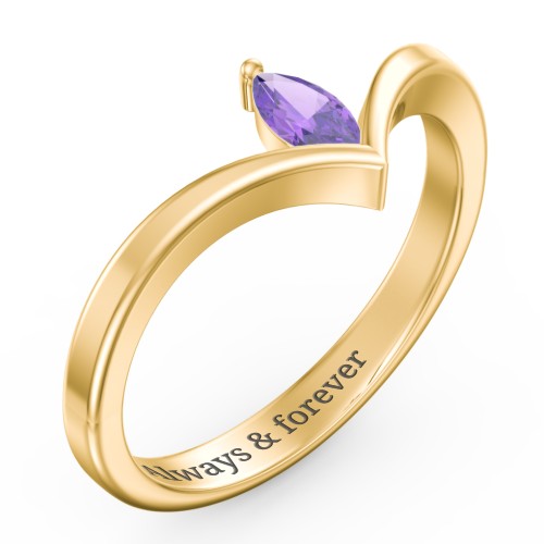 Marquise Birthstone V-Shape Ring – 18K Gold Plated Silver with Amethyst