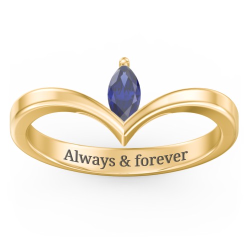 Marquise Birthstone V-Shape Ring – 18K Gold Plated Silver with Blue Sapphire