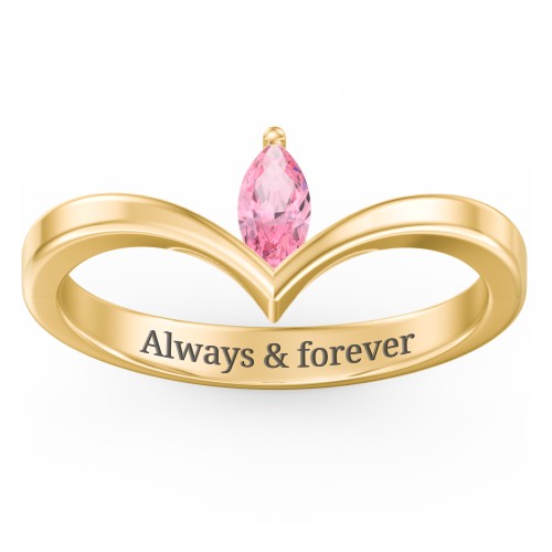 Marquise Birthstone V-Shape Ring – 18K Gold Plated Silver with Pink Tourmaline