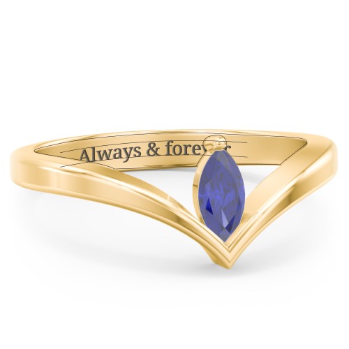 Marquise Birthstone V-Shape Ring – 18K Gold Plated Silver with Blue Sapphire