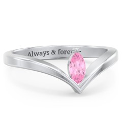 Marquise Birthstone V-Shape Ring – 10K White Gold with Pink Tourmaline