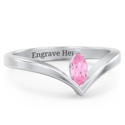 Marquise Birthstone V-Shape Ring in 10K Solid White Gold with Pink Tourmaline