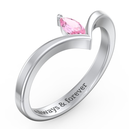 Marquise Birthstone V-Shape Ring – 10K White Gold with Pink Tourmaline