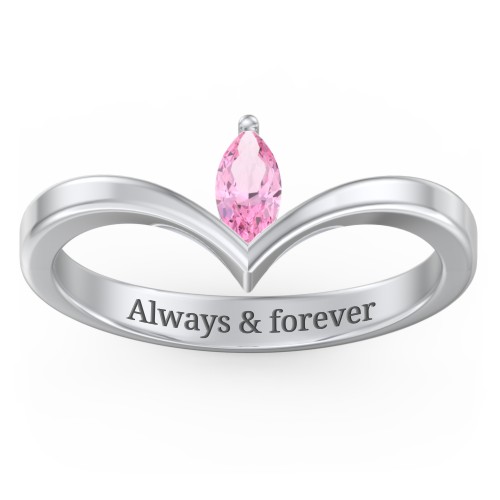 Marquise Birthstone V-Shape Ring – 10K White Gold with Pink Tourmaline