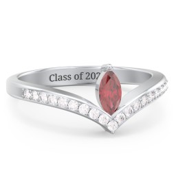 Marquise Birthstone V-Shape Ring With Accents