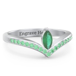 Marquise Birthstone V-Shape Ring With Accents