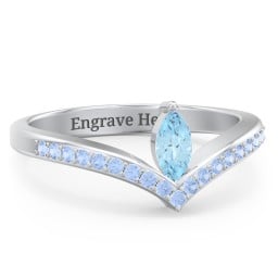 Marquise Birthstone V-Shape Ring With Accents