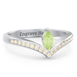 Marquise Birthstone V-Shape Ring With Accents