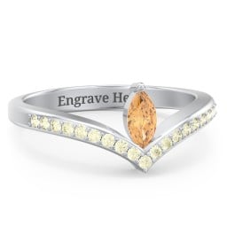 Marquise Birthstone V-Shape Ring With Accents