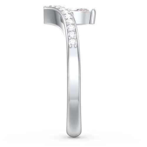 Marquise Birthstone V-Shape Ring With Accents – Sterling Silver with Cubic Zirconia and White Premium Zirconia