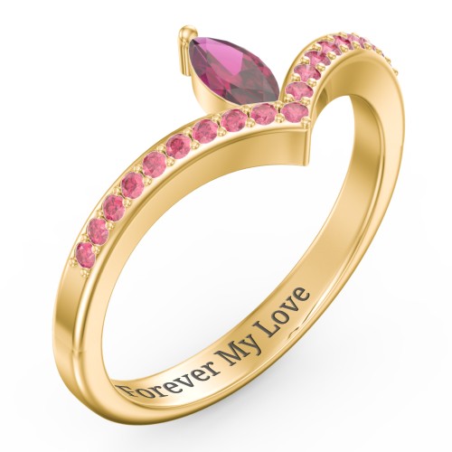 Marquise Birthstone V-Shape Ring With Accents – 18K Gold Plated Silver with Ruby and Red Premium Zirconia