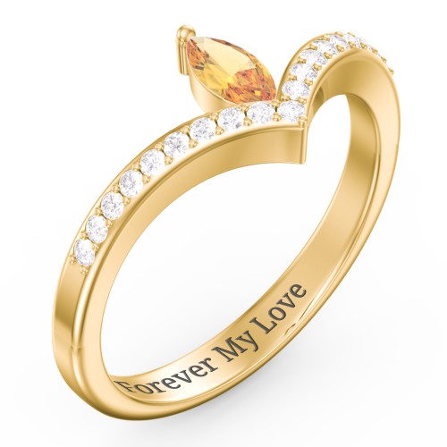 Marquise Birthstone V-Shape Ring With Accents – 18K Gold Plated Silver with Citrine and White Premium Zirconia
