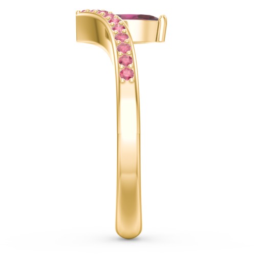 Marquise Birthstone V-Shape Ring With Accents – 18K Gold Plated Silver with Ruby and Red Premium Zirconia