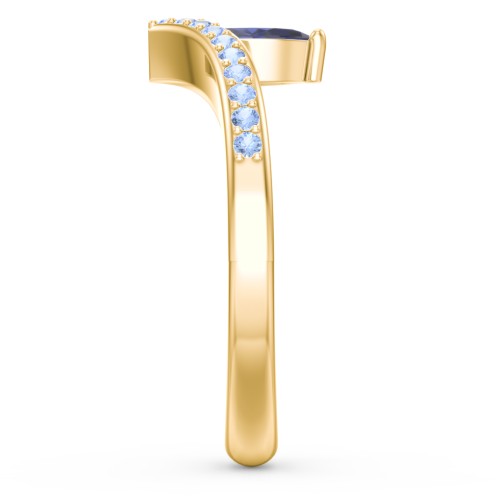 Marquise Birthstone V-Shape Ring With Accents – 18K Gold Plated Silver with Blue Sapphire and Fancy Blue Premium Zirconia