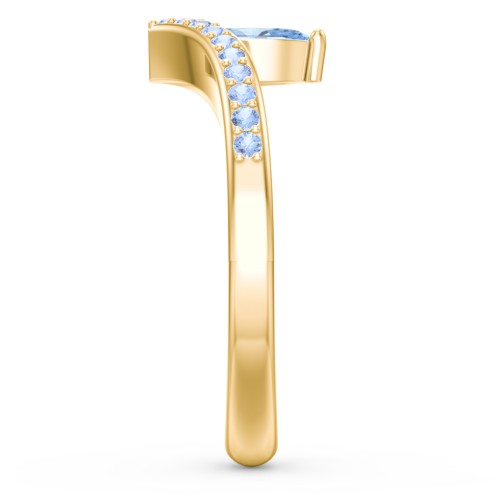 Marquise Birthstone V-Shape Ring With Accents – 18K Gold Plated Silver with Blue Topaz and Fancy Blue Premium Zirconia