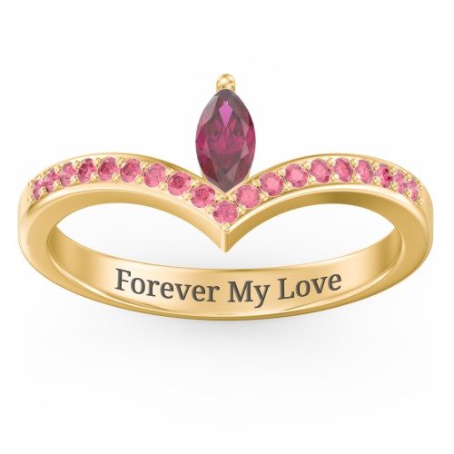 Marquise Birthstone V-Shape Ring With Accents – 18K Gold Plated Silver with Ruby and Red Premium Zirconia