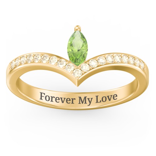 Marquise Birthstone V-Shape Ring With Accents – 18K Gold Plated Silver with Peridot and Fancy Yellow Premium Zirconia