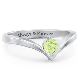 Round Birthstone V-Shape Ring