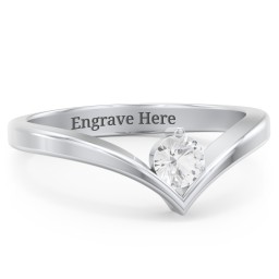 Round Birthstone V-Shape Ring