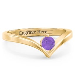Round Birthstone V-Shape Ring