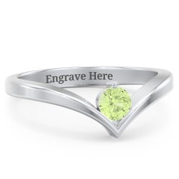 Round Birthstone V-Shape Ring