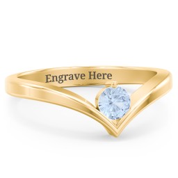 Round Birthstone V-Shape Ring in 18K Gold Plated Silver with Aquamarine