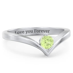 Round Birthstone V-Shape Ring