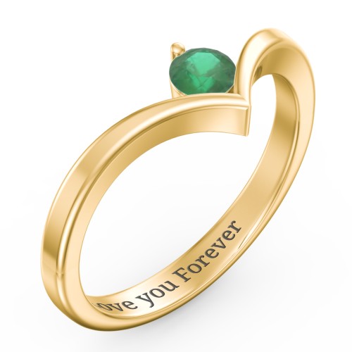 Round Birthstone V-Shape Ring