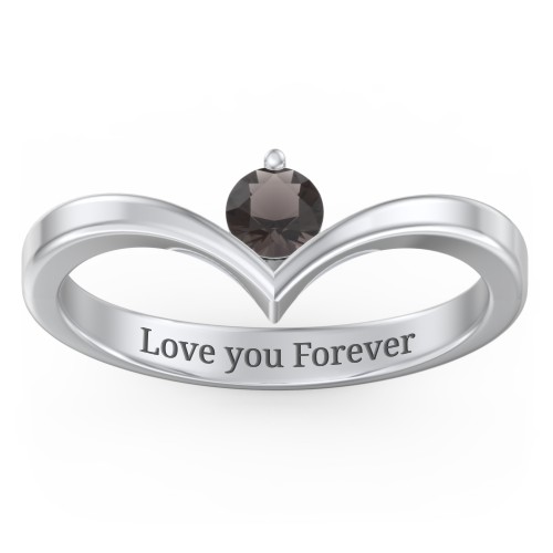 Round Birthstone V-Shape Ring