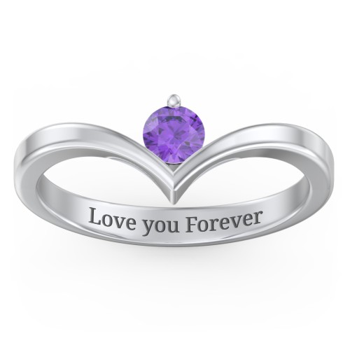 Round Birthstone V-Shape Ring