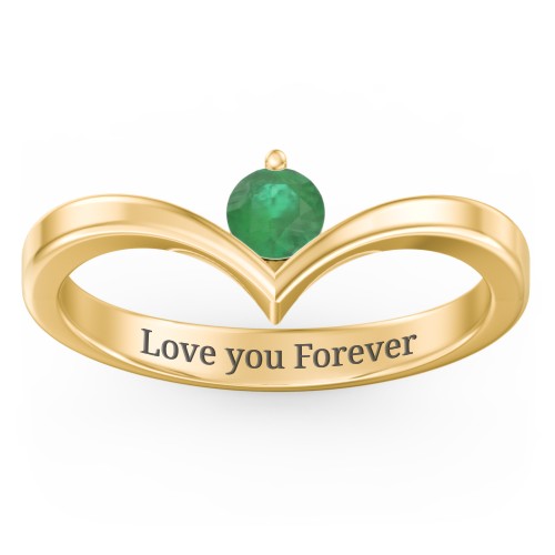 Round Birthstone V-Shape Ring