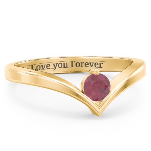 Round Birthstone V-Shape Ring