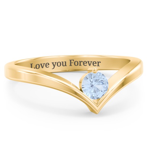 Round Birthstone V-Shape Ring – 18K Gold Plated Silver with Aquamarine