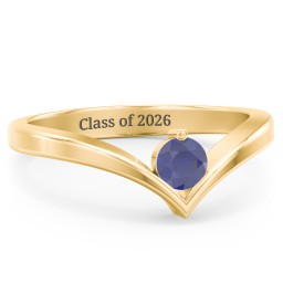 Round Birthstone V-Shape Ring in 18K Gold Plated Silver with Blue Sapphire