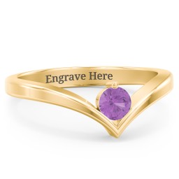 Round Birthstone V-Shape Ring in 18K Gold Plated Silver with Amethyst